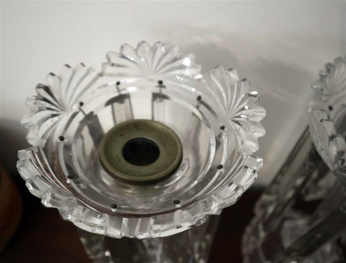 Paar viktorianische 11" Mantel Lüster Klarschliff Glas Fächer Design mit 8" Tropfen - Bild 3 von 8