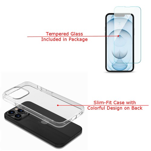 Slim Gel Case for iPhone 13 Pro, w/ Tempered Glass - Softball Seven - Picture 3 of 4