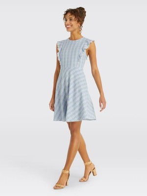 Draper James Linen Eyelet Baby Blue White Pinafore Ruffle Dress Nwot 12