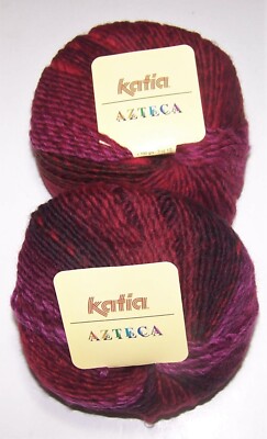 LOT of 10 balls of KATIA AZTECA wool knitting yarn #7807 RED FUCHSIA MULTI