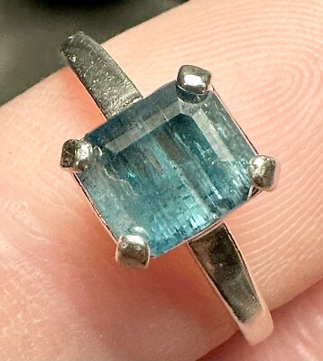 Schöner geprüfter Tinte blau natürlicher Turmalin 1,5 Karat 925 Silberring Gr. 4,5