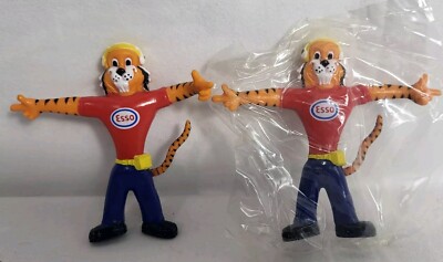 Esso Oil & Gas Tiger Figure Bendy Promo Toy 3.5'' 1980's - Lot Of 2