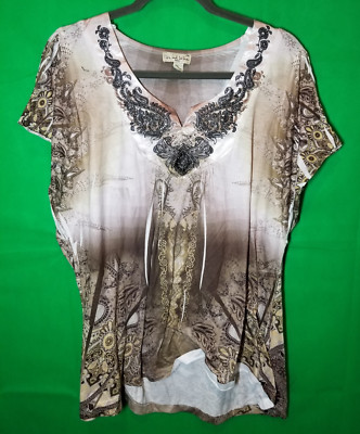 Live And Let Live Blouse Womens Size 2x Embellished Sequin Flutter Sleeve Jewels