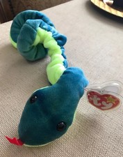 Ty Beanie Baby Hissy The Snake 1997 Rare Retired PVC Plush Toy MWMT - Ships FREE