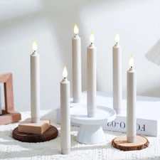 8" Flameless Battery Taper Candles Set of 6 Ivory with Timer Flickering Flame
