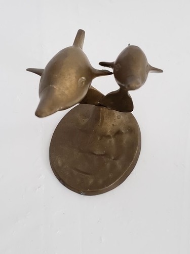 Dolphins Art Sculpture Brass Figurine handmade in India - Picture 3 of 4
