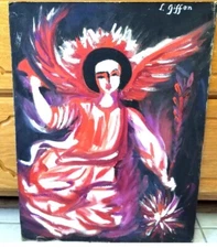 ESTATE ART CLEANOUT: Naïve Folk ANGEL Painting, Signed "L. Giffen", Mississippi