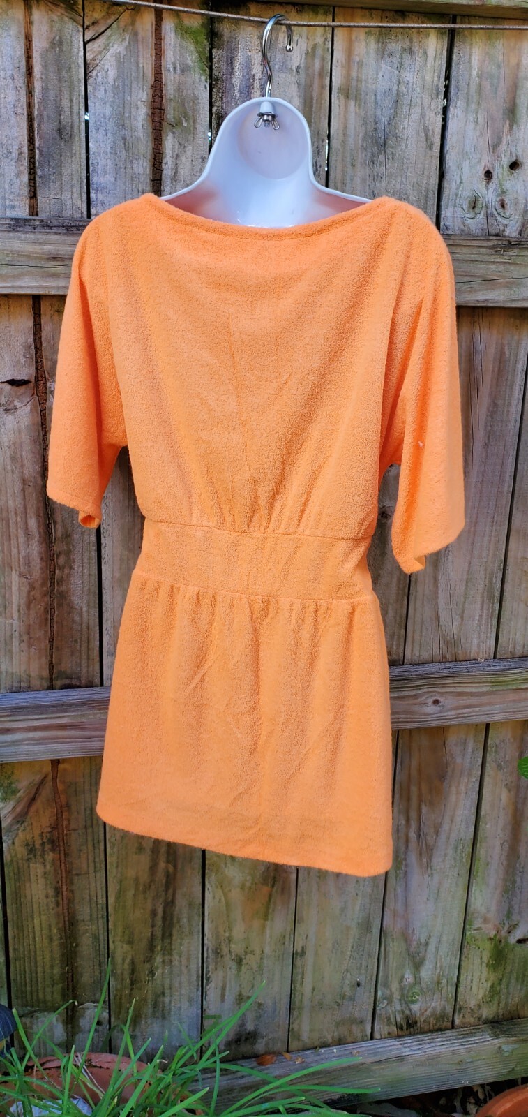 Vintage E STEWART Terry Cloth Robe bathing suit cover up hot Orange