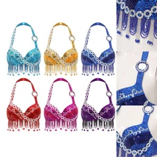 Women Belly Dance Adjustable Straps Top Carnival Bra Sparkly Performance Stage