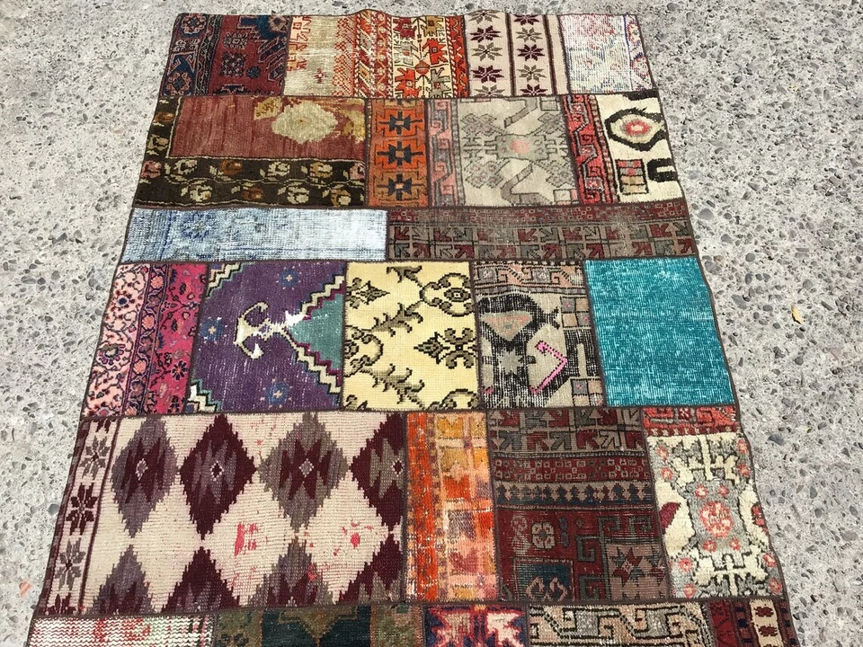 Patchwork Area rug, vintage 4x6 rug, vintage rugs, rug for bedroom,  - Image 2 of 4
