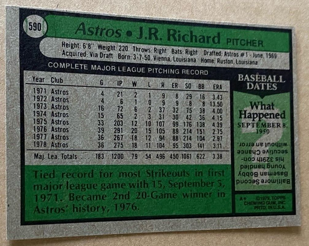 J.R. RICHARD 1979 TOPPS Card #590 NM-MT Condition | eBay