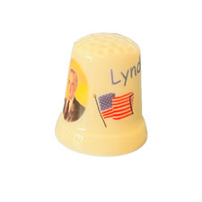 Lyndon B Johnson 36th US President Thimble Franklin Mint Danbury figurine flag