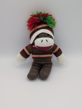 Dan Dee Sock Monkey Plush Early 2000s Christmas Holiday Red Green Sweater Toy