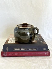 Vintage Stoneware Crock with Lid and Iridescent Glaze Rustic Country Farmhouse