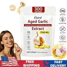 Elare Aged Garlic Extract, 300 Softgels, 7500mg Odorless | Heart & Immune US