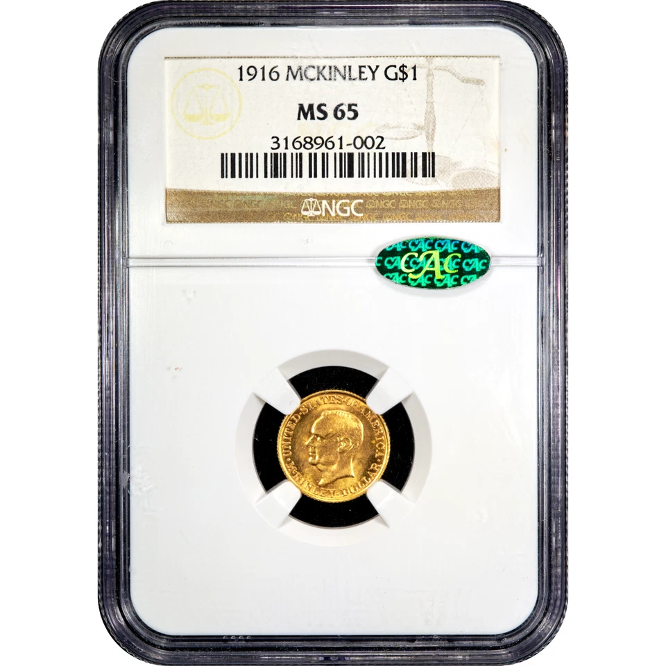 1916 McKinley Commemorative Gold Dollar $1 NGC MS65 CAC - Image 2 of 4