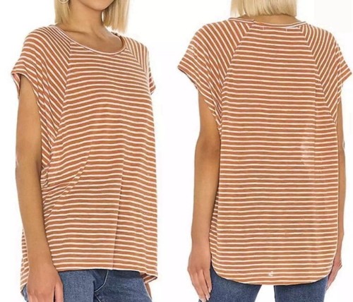 Free People NEW Halo Burnout Stripe Tee Copper Brown Sz.Sm Casual Preppy - Picture 6 of 11