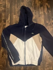 Lacoste Men's Full Zip Hoodie Color Block - Medium - Navy, 2 Pockets - Cotton