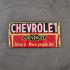 VINTAGE CHEVROLET DRIVE IT OLD US GASOLINE OIL GAS PUMP ENAMEL PORCELAIN SIGN