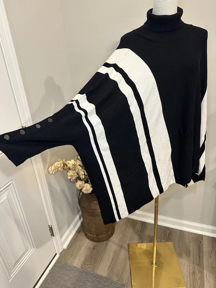 Poncho suéter Alfani Cape para mujer negro blanco talla XL Foto 4 de 4