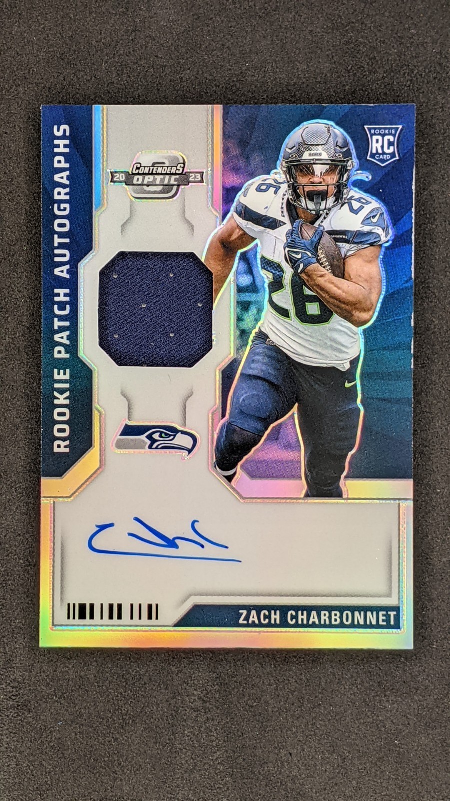 ZACH CHARBONNET 2023 Contenders Optic Rookie Patch Auto Rpa /75 Prizm Seahawks 