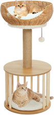 30In Cat Tree Tower with Scratching Post, Wicker Bed Plush Perch