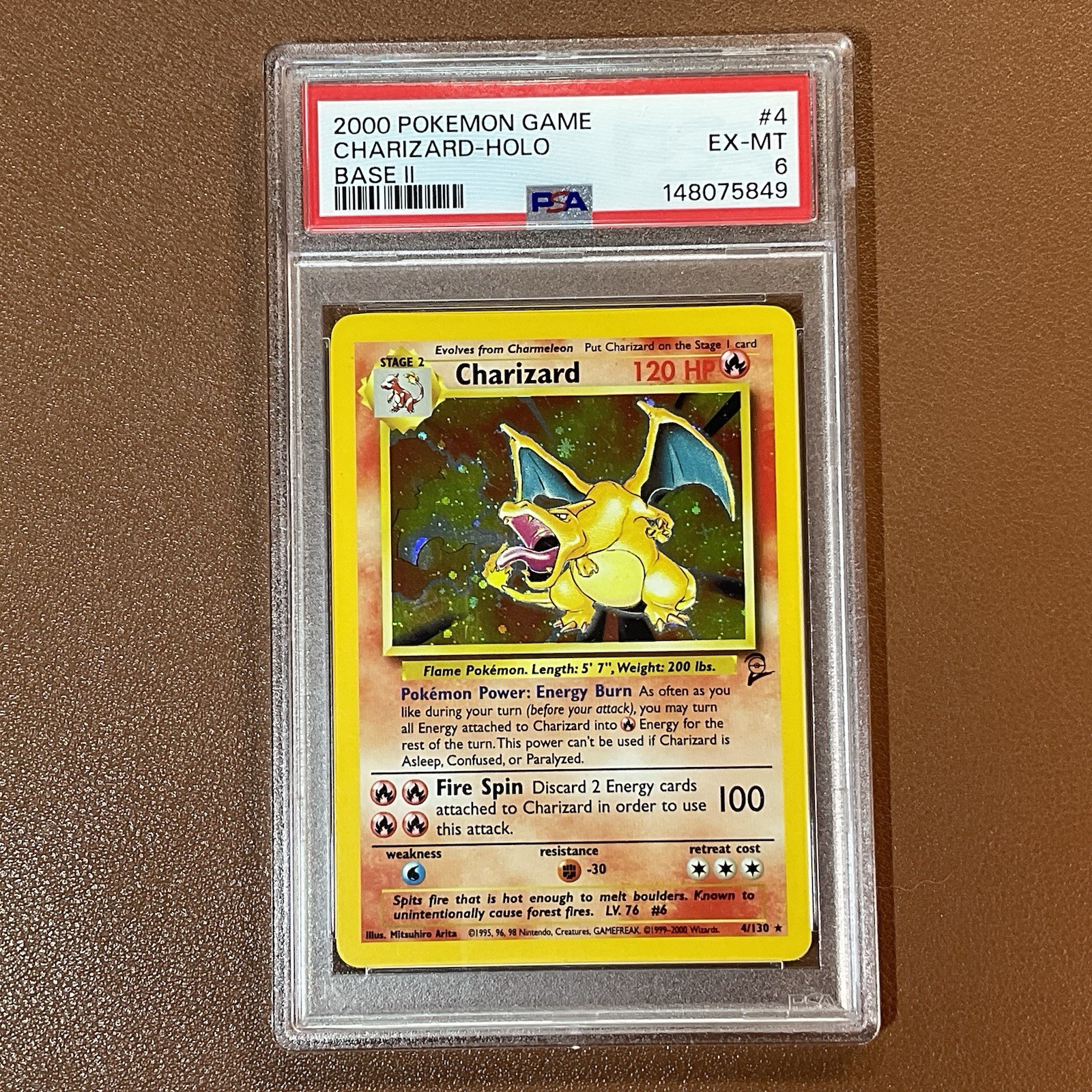 Charizard Holo #4/102, 1999 Pokémon Base Set, PSA 6 EX-MT Fresh Slab