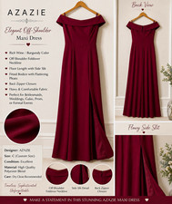 Azazie Off-Shoulder Burgundy Maxi Bridesmaid Dress, Polyester Blend, Custom Size