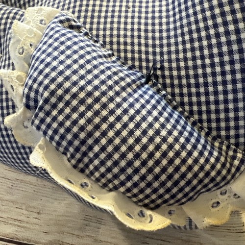 Country Hen Farmhouse Americana Folk Art Stuffed Chicken Kitschy Blue Gingham - Picture 3 of 7