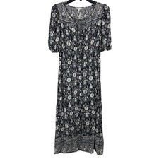 Lucky Brand Maxi Long Dress Floral Gray XS 3/4 Sleeve Boho Prairie Romantic