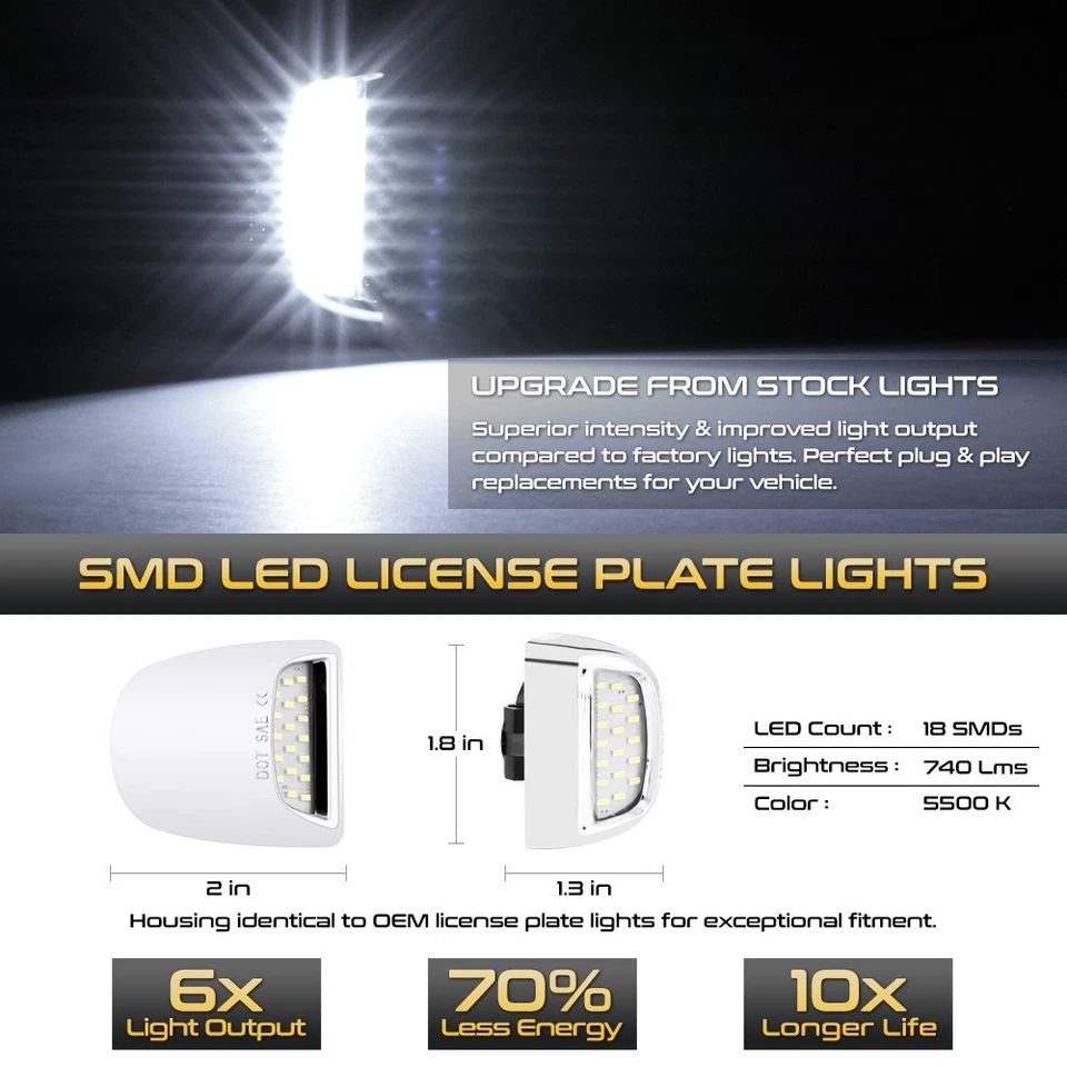 [XENON WHITE] 00-06 Tahoe Suburban Yukon XL Chrome SMD LED License Plate Light - Imagem 2 de 4