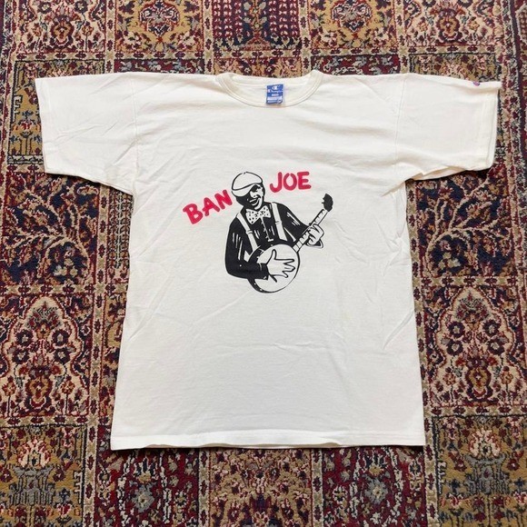 VTG 90s Champion Blue tag Ban Joe funny logo pun band concert tee shirt L