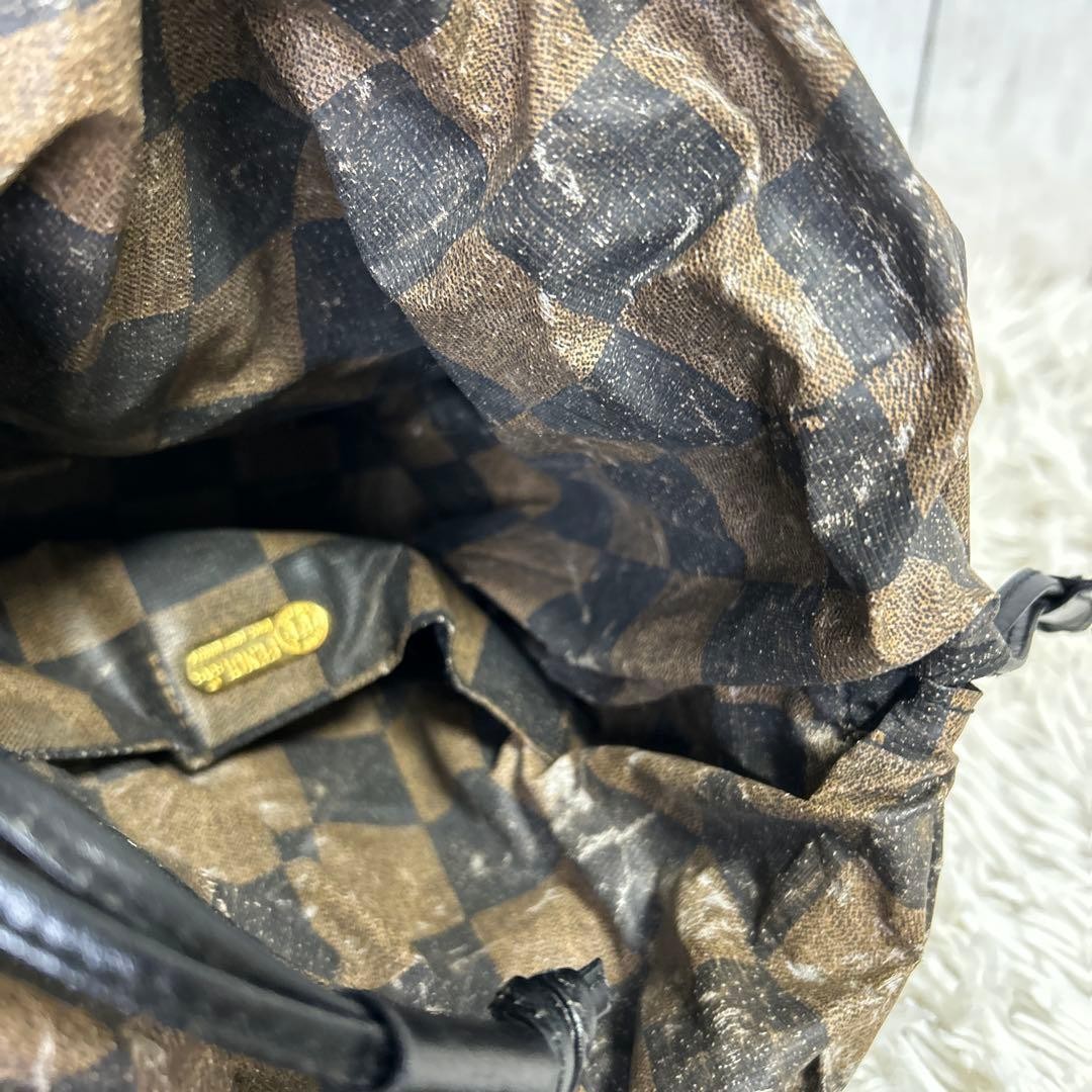 FENDI Drawstring Logo Pecans Shoulder Bag Tote Bag FF Black USED thumbnail 17