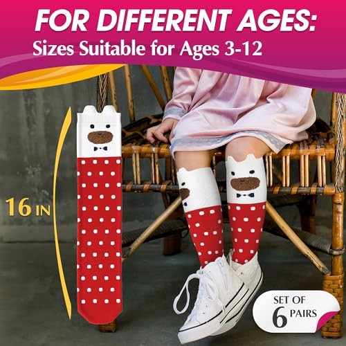 6 Piezas Calcetines Hasta la Rodilla Niñas - Altos, Lindos Calcetines Largos para Niñas y Adolescentes Multicolor - Imagen 2 de 7