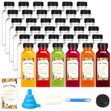 128pcs 12oz Juice Bottles Plastic Juice Bottles With Caps Reusable Drink Contain
