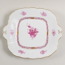 Herend Chinese Bouquet - Raspberry Square Handled Cake Plate 431AP - EUC