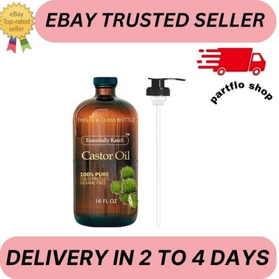 Cold-Pressed Organic Castor Oil in Glass Bottle - 16 Fl Oz - 100% Pure and Natur