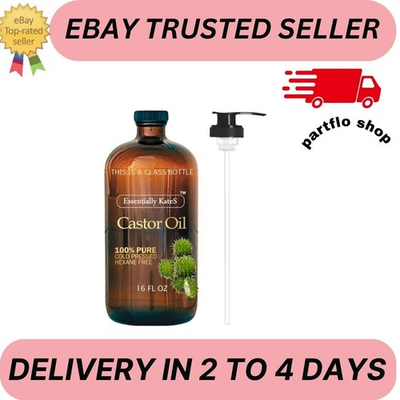 #ad Cold Pressed Organic Castor Oil in Glass Bottle 16 Fl Oz 100% Pure and Natur $15.49