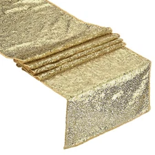 Champagne Table Runner 108" x 12", Long Shining Sequin Table Runner, 2Pcs