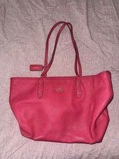 Coach Pink Pebbled Tote Shoulder Bag Zip Top Hang Tag Gold Hardware Lined
