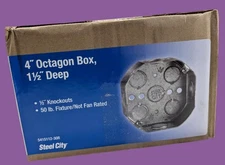 Steel City 4" Octagon Box 1-1/2" Deep 1/2" Knockouts Fixture/Fan Rated 30 pack