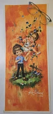 1970's Lithograph Young Girl Skipping Colourful Vintage Retro Print Wall Art