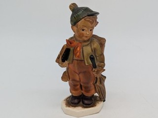 Figurine Porcelain Figurine Friedel Schoolboy with Chalkboard and Umbrella Hand Painted