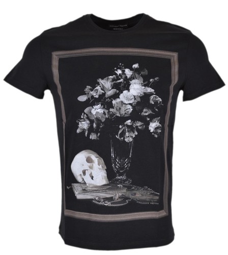 New Alexander Mcqueen Men's 464046 Floral Skull Print Classic Fit T Shirt XS - Picture 1 of 10