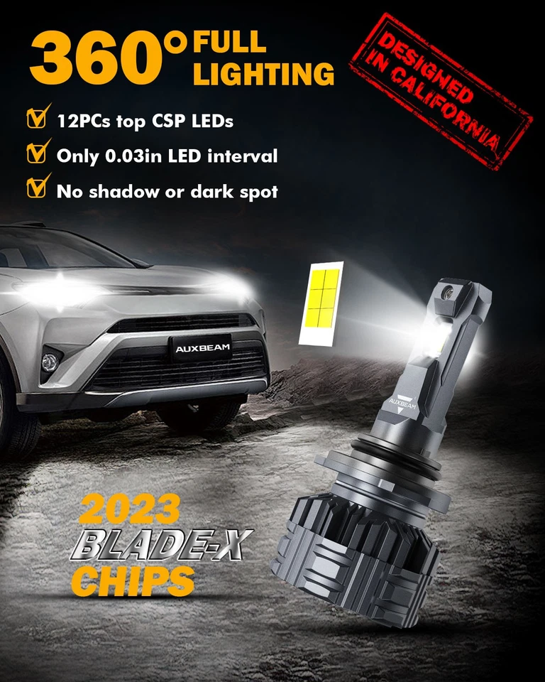 AUXBEAM F22 9006 LED Headlight Kit 110W 24000LM Low Beam High Power 6500K Canbus - Image 4 of 4