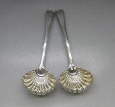 GEORGE III SCOTTISH PROVINCIAL PAIR SOLID SILVER SHELL BOWL LADLES 95g ABD c1790