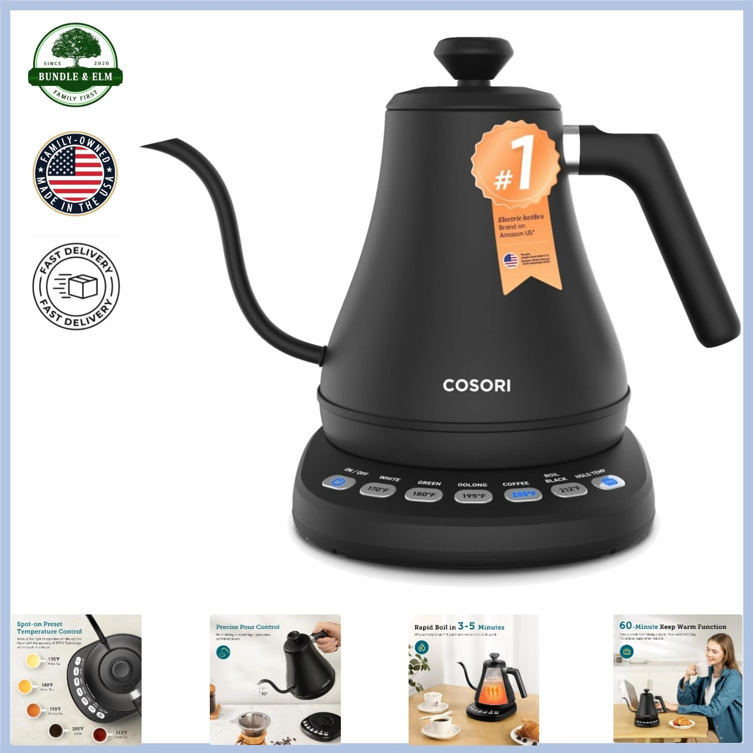 Electric Kettle with British Strix Controller for Accurate Heating & Brewing