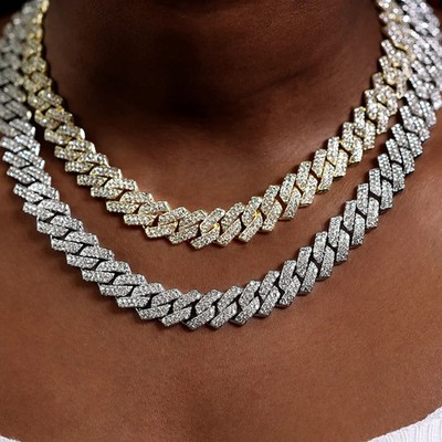 Iced Out Miami Cuban Link Chain Necklace 20 inch | Gold Silver Hip Hop CZ Bling