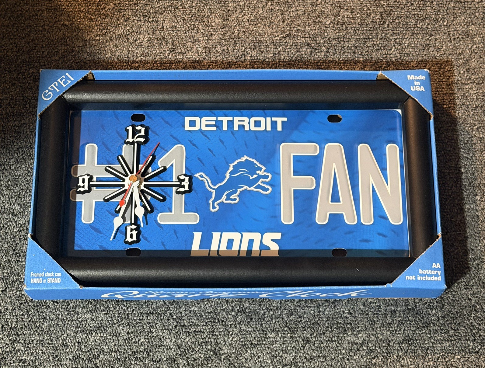 Detroit Lions #1 Fan Framed License Plate Wall Clock by GTEI Please Read
