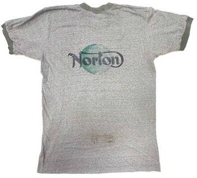 Norton Motorcycle Vintage Tee T Shirt XL Ringer Front back 70s 80s Distressed